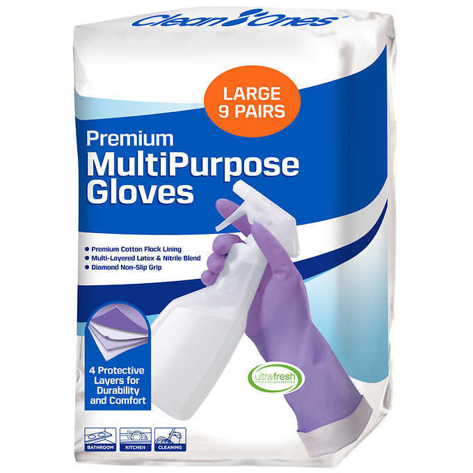 Clean Ones Premium Latex and Nitrile Multipurpose Gloves, Large, Purple, 9 pairs