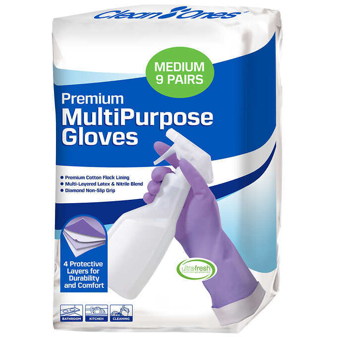 Clean Ones Premium Latex and Nitrile Multipurpose Gloves, Medium, Purple, 9 pairs