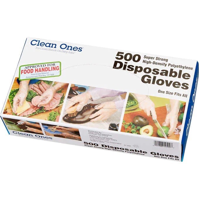 Clean Ones Food Handling Disposable Gloves, One Size, Clear, 2000 ct Clean Ones Food Handling Disposable Gloves, One Size, Clear, 2000 ct