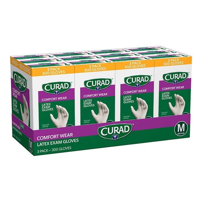 Curad Comfort Wear Latex Exam Gloves, Medium, 300 ct