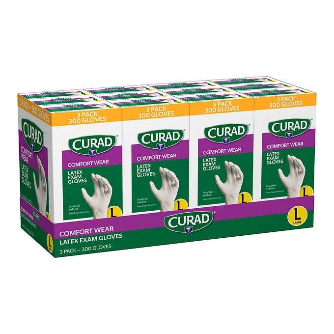 Curad Comfort Wear Latex Exam Gloves, Large, 300 ct