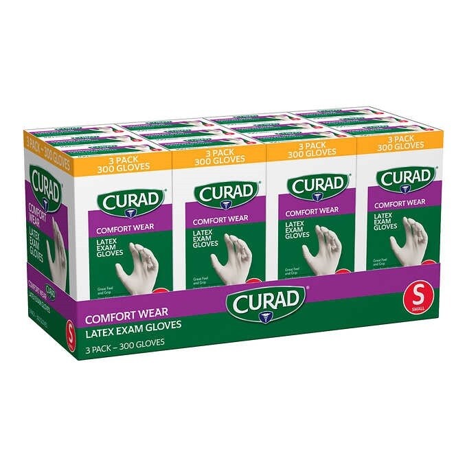 Curad Comfort Wear Latex Exam Gloves, Small, 300 ct