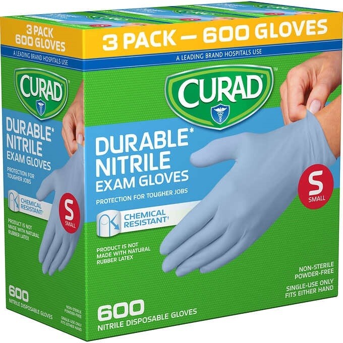 Curad Durable Nitrile Exam Gloves, Small, 600 ct