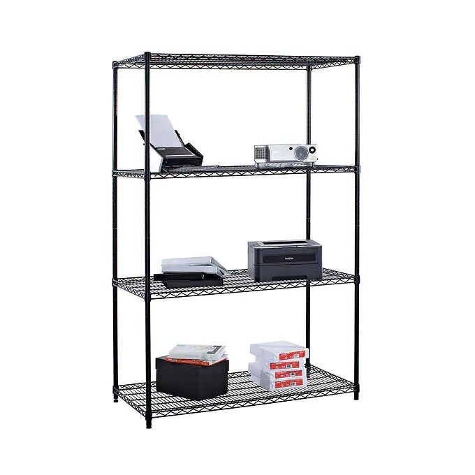 TRINITY 4-Tier Wire Shelving Rack, 48" x 24" x 72" NSF, Black