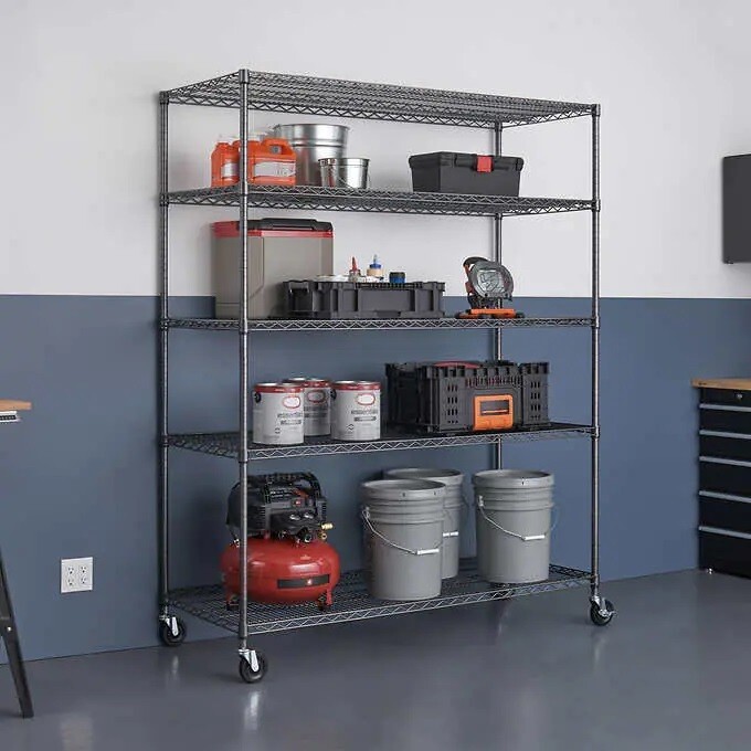 TRINITY 5-Tier Heavy Duty Wire Shelving Rack, 60 TRINITY 5-Tier Heavy Duty Wire Shelving Rack, 60" x 24" x 72" NSF, Includes Wheels, Black Anthracite