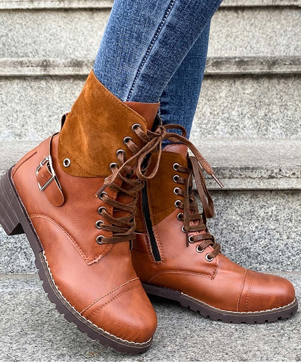 Yellow Buckle-Accent Combat Boot - Women