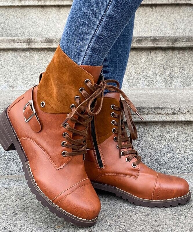 Yellow Buckle-Accent Combat Boot - Women