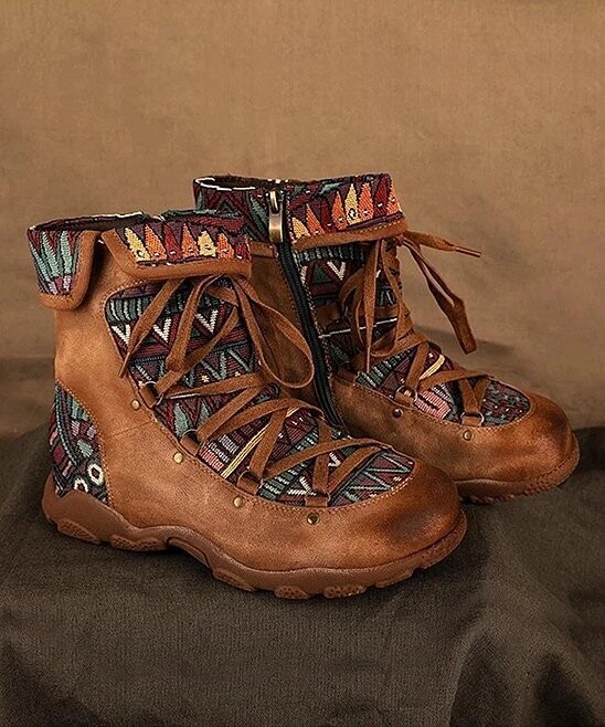 Brown Geometric Ankle Boot - Women