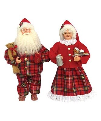 15'' Light Skin Tone Pajama Santa Claus Figurine - Set of Two