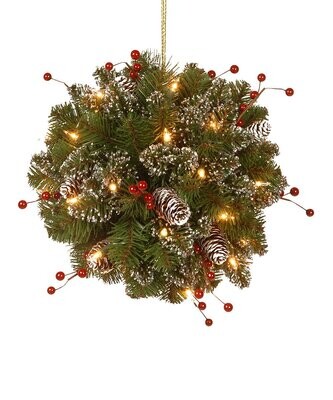 12'' Glittery Mountain Spruce Lighted Kissing Ball
