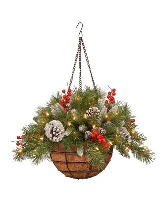 20'' Lighted Frosted Berry Hanging Basket