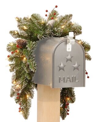 36'' Glittery Mountain Spruce Lighted Mailbox Décor