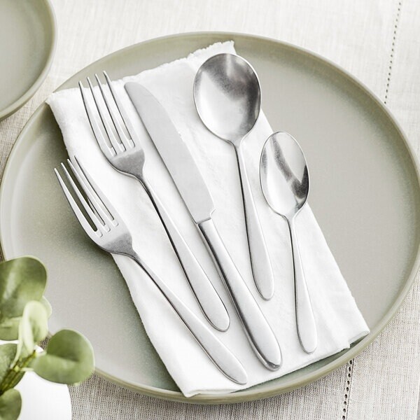 Acopa Pangea 18/8 Distressed Stainless Steel Extra Heavy Weight Flatware Set with Service for 12 - 60/Case