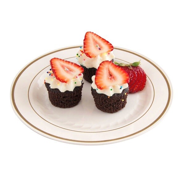WNA Comet MP75IPREM 7 1/2" Ivory Masterpiece Plastic Plate with Gold Accent Bands - 150/Case