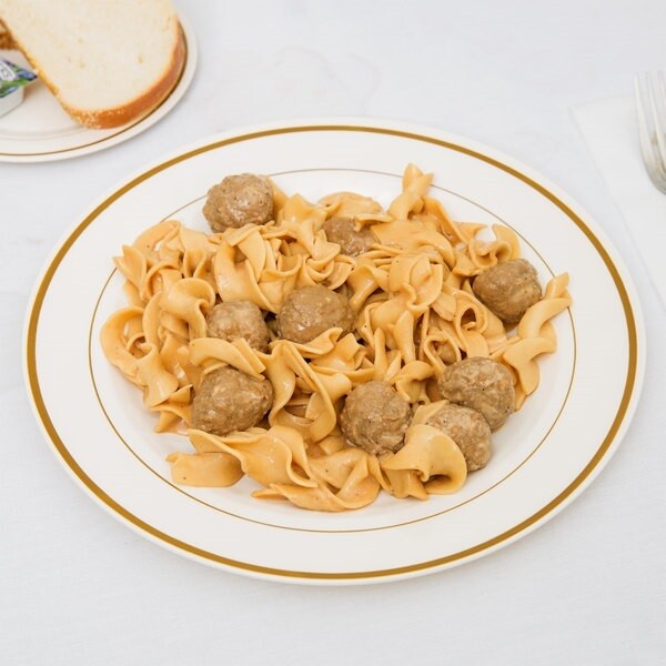 WNA Comet MP10IPREM 10 1/4" Ivory Masterpiece Plastic Plate with Gold Accent Bands - 120/Case