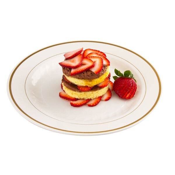 WNA Comet MP6IPREM 6" Ivory Masterpiece Plastic Plate with Gold Accent Bands - 150/Case
