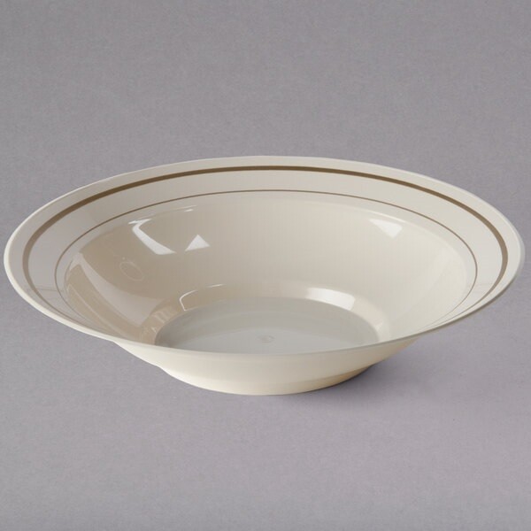 WNA Comet MPBWL10IPREM 10 oz. Ivory Masterpiece Bowl with Gold Accent Bands - 150/Case