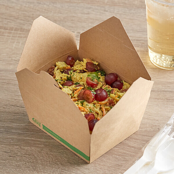 EcoChoice 4 5/8 EcoChoice 4 5/8" x 3 1/2" x 2 1/2" Kraft PLA Lined Compostable #1 Take-Out Container - 450/Case