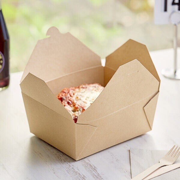 Choice Kraft Microwavable Folded Paper #4 Take-Out Container 7 7/8" x 5 1/2" x 3 1/2" - 160/Case