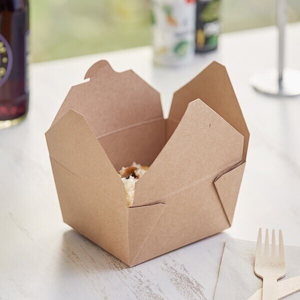 Choice Kraft Microwavable Folded Paper #1 Take-Out Container 4 5/8 Choice Kraft Microwavable Folded Paper #1 Take-Out Container 4 5/8" x 3 1/2" x 2 1/2" - 450/Case