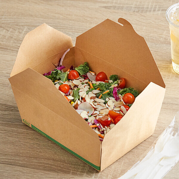 EcoChoice 6 EcoChoice 6" x 4 5/8" x 2 1/2" Kraft PLA Lined Compostable #8 Take-Out Container - 300/Case