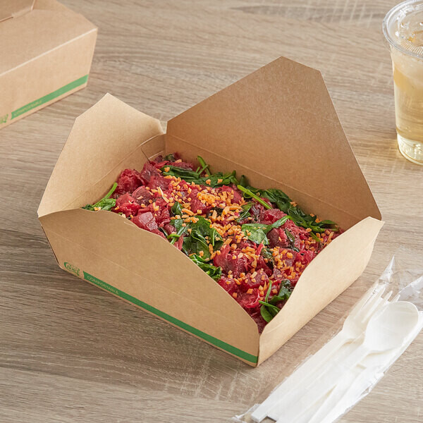 EcoChoice 7 3/4 EcoChoice 7 3/4" x 5 1/2" x 2 1/2" Kraft PLA Lined Compostable #3 Take-Out Container - 200/Case