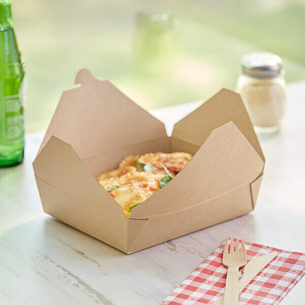 Choice 7 3/4 Choice 7 3/4" x 5 1/2" x 2" Kraft Microwavable Folded Paper #2 Take-Out Container - 200/Case