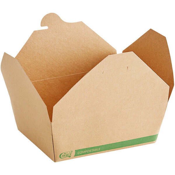 EcoChoice 7 3/4 EcoChoice 7 3/4" x 5 1/2" x 2" Kraft PLA Lined Compostable #2 Take-Out Container - 200/Case
