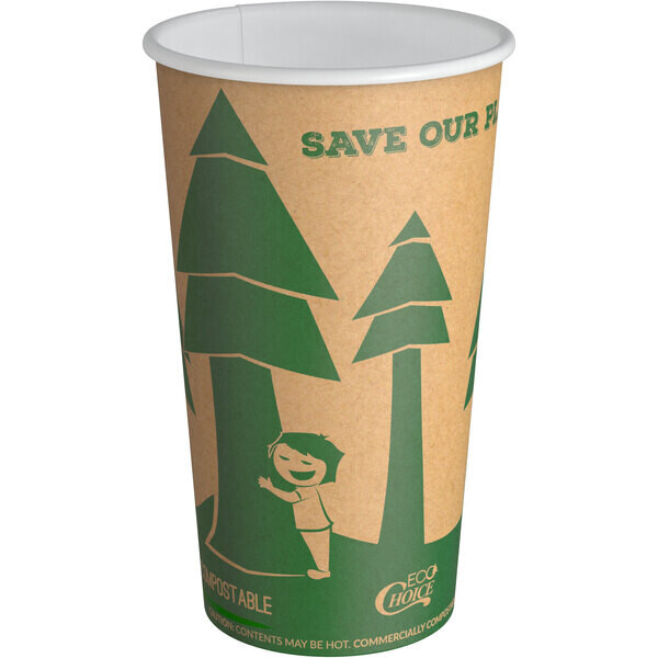 EcoChoice 16 oz. Kraft Tree Print Compostable Paper Hot Cup - 1000/Case