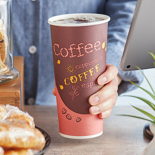 Choice 24 oz. Coffee Print Poly Paper Hot Cup - 600/Case Choice 24 oz. Coffee Print Poly Paper Hot Cup - 600/Case
