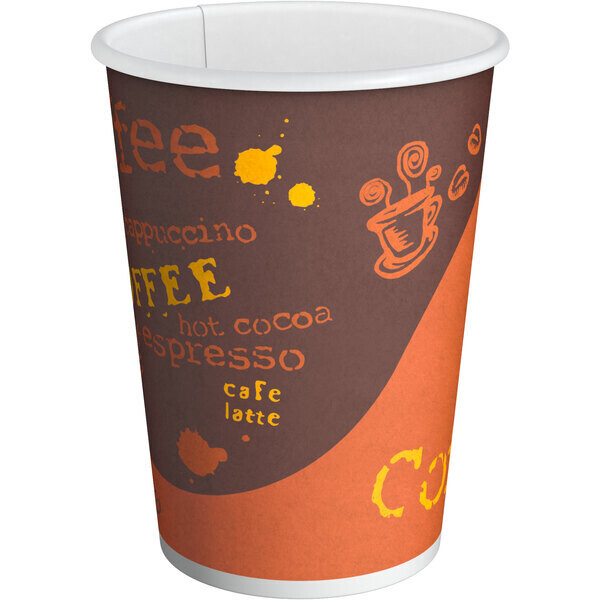 Choice 12 oz. Coffee Print Poly Paper Hot Cup - 1000/Case