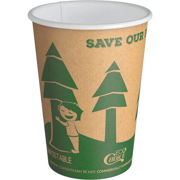 EcoChoice 12 oz. Kraft Tree Print Compostable Paper Hot Cup - 1000/Case