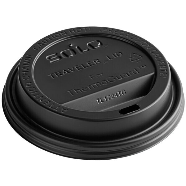 Dart TL1224TG Traveler Black Dome ThermoGuard Hot Cup Lid with Sip Hole - 1200/Case, 12 - 24 oz. Dart TL1224TG Traveler Black Dome ThermoGuard Hot Cup Lid with Sip Hole - 1200/Case, 12 - 24 oz.