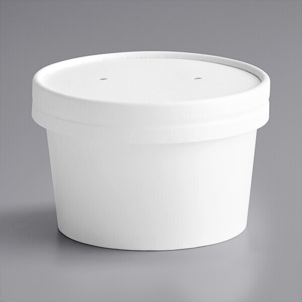 Choice 8 oz. Double Poly-Coated White Paper Food Cup with Vented Paper Lid - 250/Case