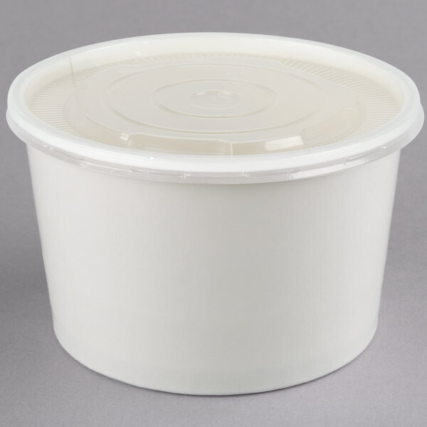 Choice 8 oz. White Double Poly-Coated Paper Food Cup with Vented Plastic Lid - 250/Case