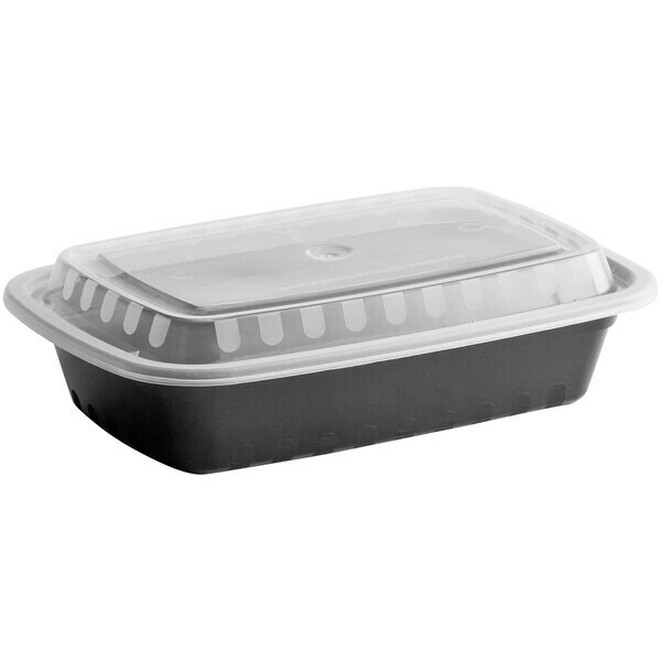 Choice 24 oz. Black Rectangular Microwavable Heavy Weight Container with Lid 8 Choice 24 oz. Black Rectangular Microwavable Heavy Weight Container with Lid 8" x 5 1/4" x 2" - 150/Case