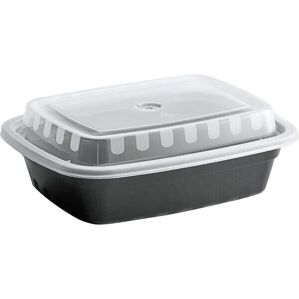 Choice 12 oz. Black 6 Choice 12 oz. Black 6" x 4 3/4" x 1 3/4" Rectangular Microwavable Heavy Weight Container with Lid - 150/Case