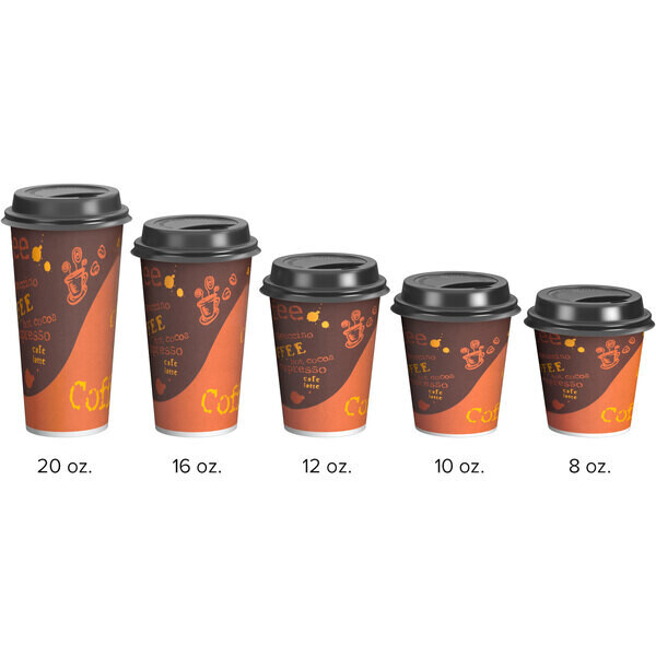 Choice 8 oz. Coffee Print Poly Paper Hot Cup and Lid - 100/Pack