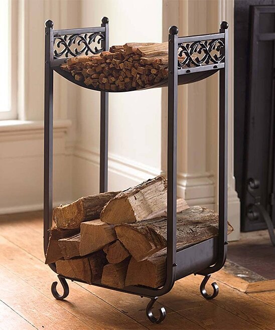Black Two-Tier Fireplace Log Rack