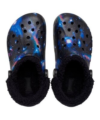 Crocs | Black & Blue Ba ya Lined Fuzzy-Strap Graphic Clog - Adult