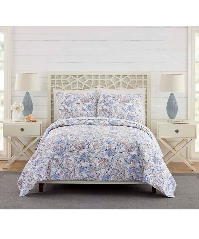 Light Blue Morning Shells Cotton Quilt Set