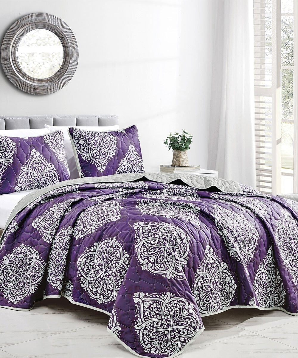Esca | Purple Damask Lachlan Luxury Bedspread Set Esca | Purple Damask Lachlan Luxury Bedspread Set