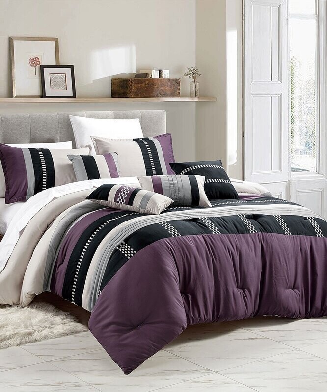 Esca | Purple & Black Acima Luxury Seven-Piece Comforter Set