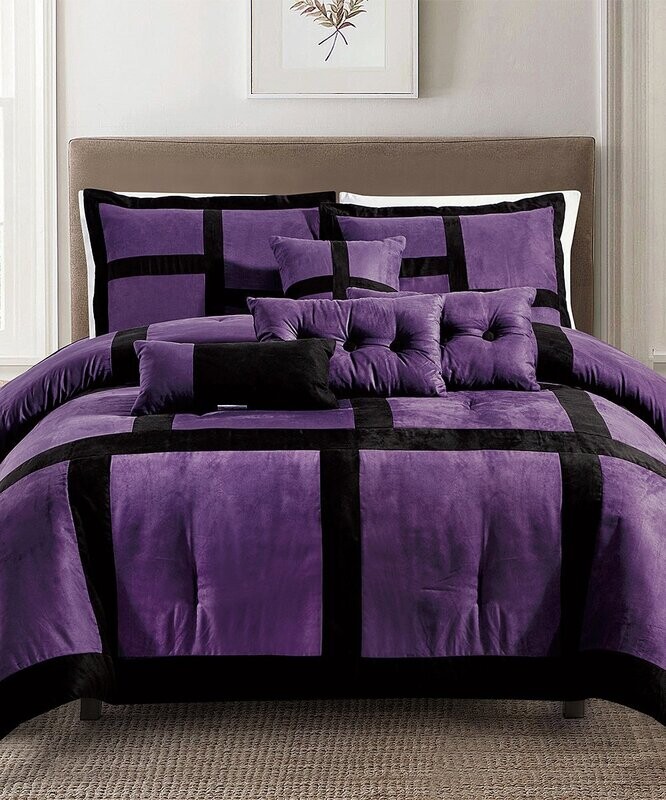 Esca | Purple & Black Aja Luxury Seven-Piece Comforter Set