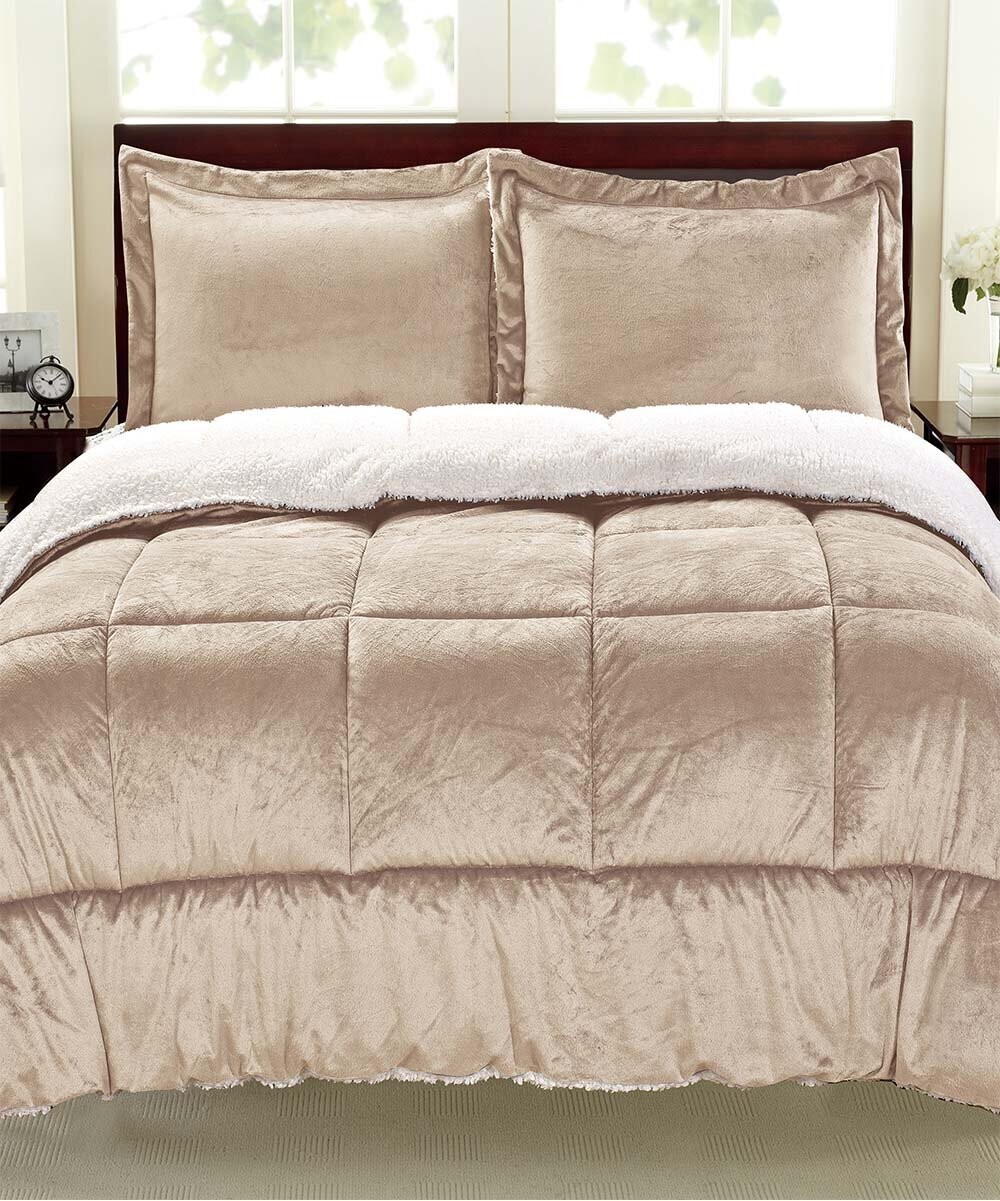 Cathay Home | Camel Faux Fur & Sherpa Reversible Comforter Set Cathay Home | Camel Faux Fur & Sherpa Reversible Comforter Set