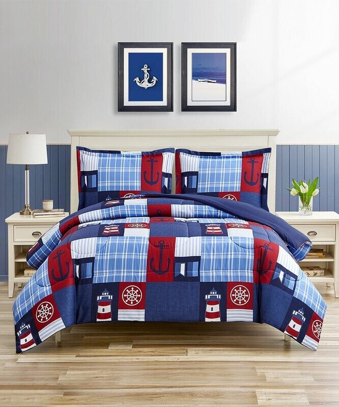 Blue Nautical Patch Reversible Microfiber Comforter Set
