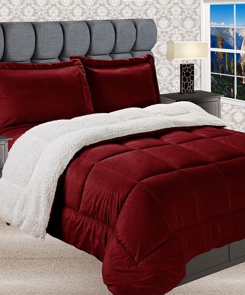 Burgundy Sherpa-Lined Quilted Comforter Set Burgundy Sherpa-Lined Quilted Comforter Set