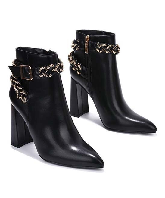 Black Chain-Accent Bootie - Women