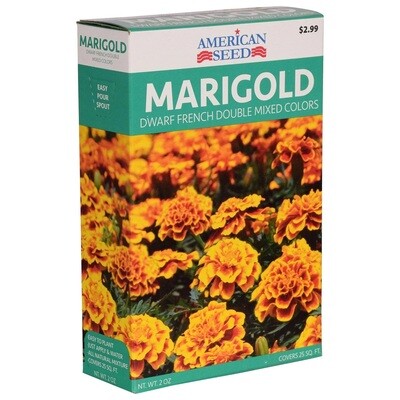 American Seed Marigold Dwarf French Double Mixed Colors, 2 oz. Box