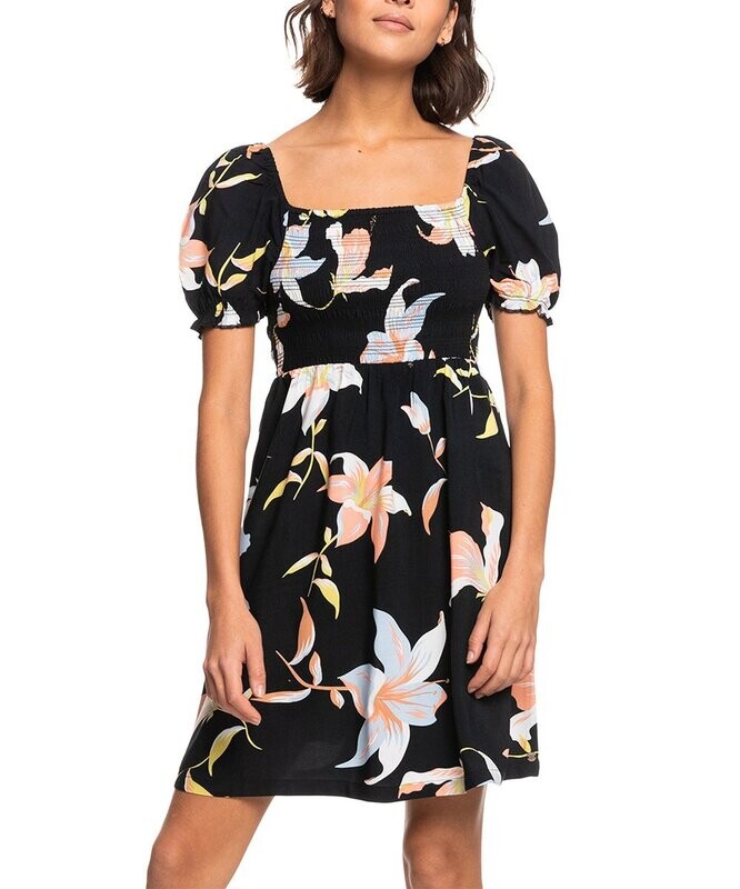 Roxy | Anthracite Floral Hello Petal Square Neck A-Line Dress - Juniors